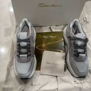 Santoni Gray and White Sneakers